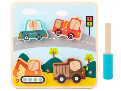 Houten schroef puzzel voertuigen - Vanaf 18 maanden - Kinderpuzzel - Educatief montessori speelgoed