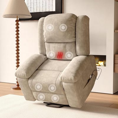 Elektrische Relaxfauteuil - Verstelbare Stoel - Volledige Ontspanning - Met Massage Verwarming - 106x83x93 cm - Beige