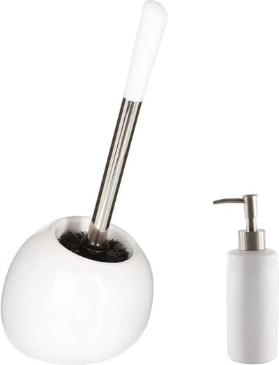 5Five - WC-/toiletborstel in houder - wit/rvs - Zeeppompje 400 ml