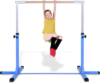 Costway Gymnastiekrek, turnrek, in hoogte verstelbaar, turnstangen tot 100 kg belastbaar, rekstang, trainingsapparatuur, oefenstang voor binnen, thuistraining, blauw
