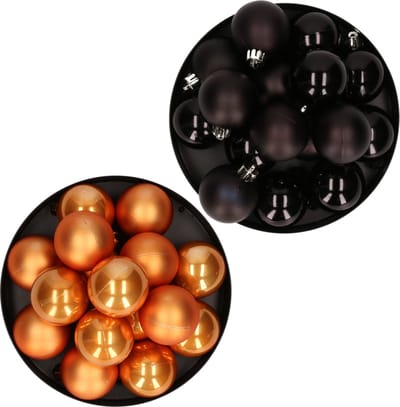 Kerstversiering kunststof kerstballen kleuren mix zwart/ cognac bruin 4 en 6 cm pakket van 80x stuks