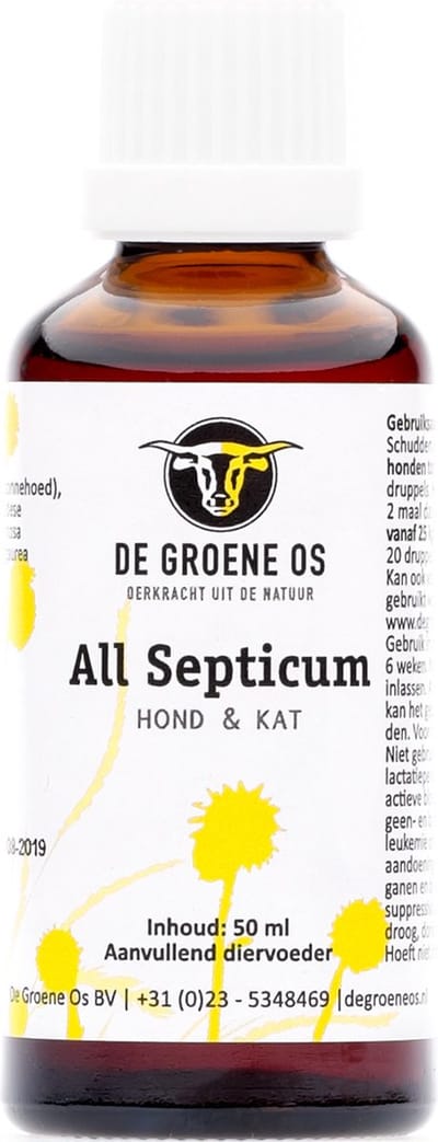 All Septicum Tinctuur 50ml - De Groene Os - Immuunsysteem Ondersteuning Hond en Kat - Slijmvliezen Verzorging