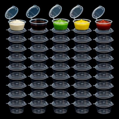 50 Stuks Kleine Plastic Containers met Deksel 50ml – Ideaal voor Sauzen, Dips en Porties