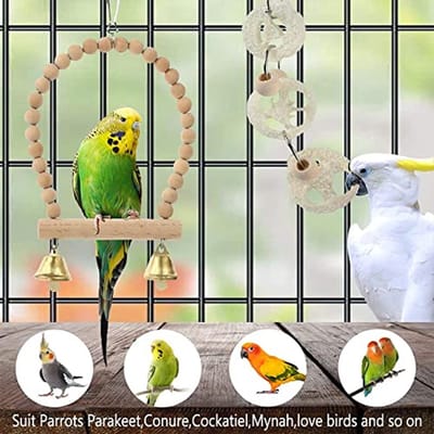 Vogelspeelgoed Set voor Papegaaien - 18 Stuks, Hangende Speeltoestellen en Perches
