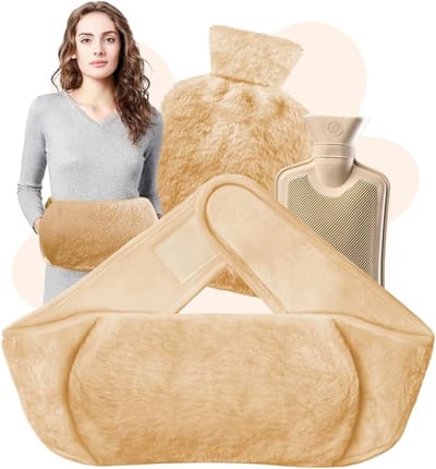 Verte Kruikzak - 3-in-1 Warmwaterkruik – Inclusief Hoes – Rubberen Kruik voor Pijnverlichting – Nek – Schouders – Rug – Onderrug – Menstruatiepijn – 1,2 L – Beige