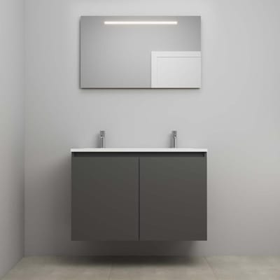 On-Line Badkamermeubelset - 100 cm - Bouwpakket - Greeploos 2 Deuren - Acryl Wastafel - 2 Kraangaten - Spiegel met LED-Verlichting - Mat Antraciet