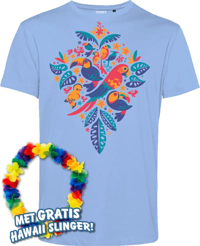 T-shirt Tropicana Birds | Toppers in Concert 2024 | Club Tropicana | Hawaii Shirt | Ibiza Kleding | Lichtblauw | maat XS