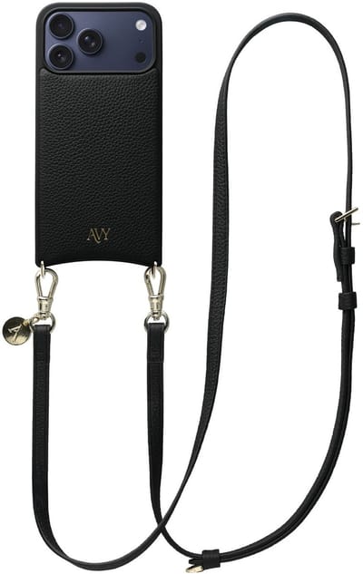 AVY Leren Hoesje Geschikt voor Apple iPhone 17 Pro Max | Compatibel met MagSafe | Leather Case met Telefoonkoord | Crossbody | Zwart | Long Leather