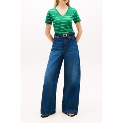 Tommy Hilfiger Slim Cody V-neck Ss Fine Courtside Green/ecru Größe: L | Hemden Outlet | Damen | Grün