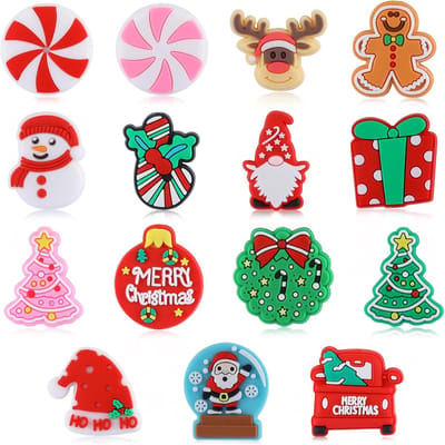 Siliconen kerstkralen, 15 stuks siliconen kralen voor Kerstmis, losse kerstkralen, kerstfocuskralen, voor het maken van sieraden, sleutelhangers, pennen, sleutelkoord