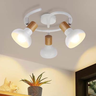 Glitzerlife - Plafondspot Plafondlamp - rond vintage industrieel - opbouwspots - 3xE14 fitting - draaibaar 350° en kantelbaar 90° - ijzer - Ø25cm - wit