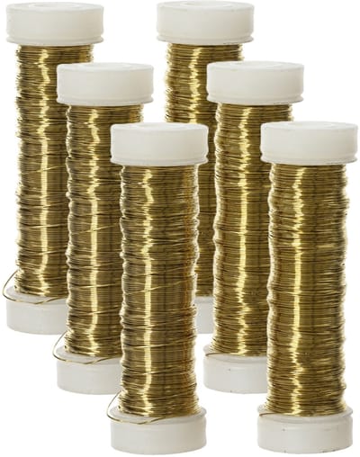 Decoris Binddraad/wikkeldraad - 6x rolletjes - goud - 30 m x 0,3 mm - hobbydraad/bloemendraad