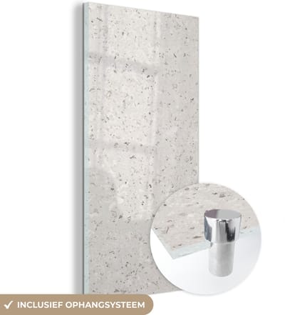 MuchoWow® Glasschilderij 60x120 cm - Schilderij acrylglas - Graniet - Grijs - Patroon - Design - Wit - Foto op glas - Schilderijen