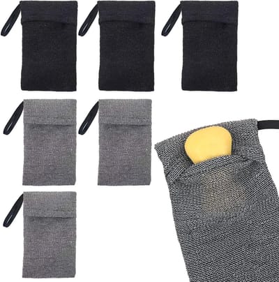 Zeeppouches voor Vaste Zeep - Antislip Schuimzeepzakken en Lichaamscrubhandschoenen voor Peeling en Massage in de Douche, Set van 6 Stuks