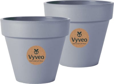 Vyveo - Bloempot Oslo - Set van 2 - 14x12 - Donkergrijs - Bloempot voor binnen en buiten - Lichtgewicht - Breukbestendig - Vorstbestendig - UV-bestendig