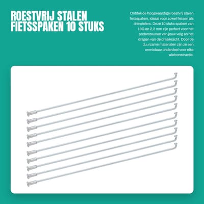 Dailygoods- Fietsspaken 13G 2,2 mm - 10 Stuks - Roestvrij Staal - Hoogwaardige Kwaliteit - Duurzaam - Inclusief Accessoires - Spaken