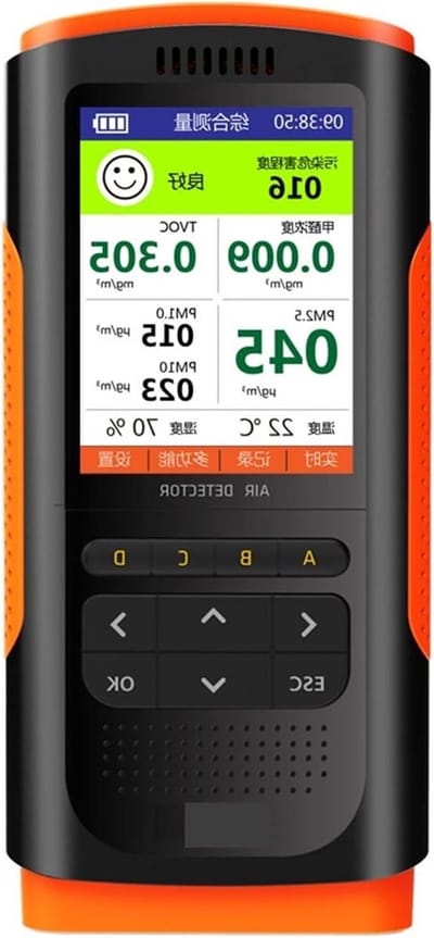 Gasdetector Luchtkwaliteit - Luchtmeter Monitor - Thuis Lucht Testen - Meerdere Gassen Detectie - 1200 mAh Batterij - Zwart Oranje