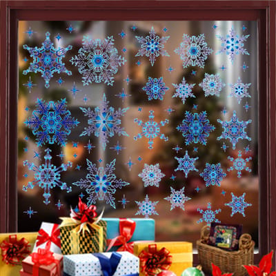 Raamstickers - Kerst -Stickers - Kerststickers - Raamdecoratie - Herbruikbaar - Kinderen - Kerstversiering - Blauw - 75 Stuks