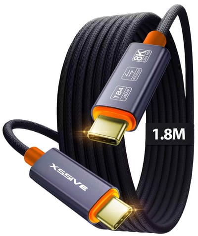 Xssive 240W USB C naar USB C Kabel - USB 4.0 - 40 GBps - 8K/4K@60hz - 10x Sneller dan USB 3.0 - USB4 Datakabel geschikt voor Thunderbolt 4/3, Virtual Reality, MacBook, Apple CarPlay, Android Auto - Oplaadkabel / USB-C Kabel