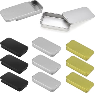 Set van 9 Kleine Metalen Dozen 60 × 33 × 11 mm - Draagbare Mini Opbergdozen met Glijdend Deksel voor Snoep, Sieraden en Sleutels Opslag