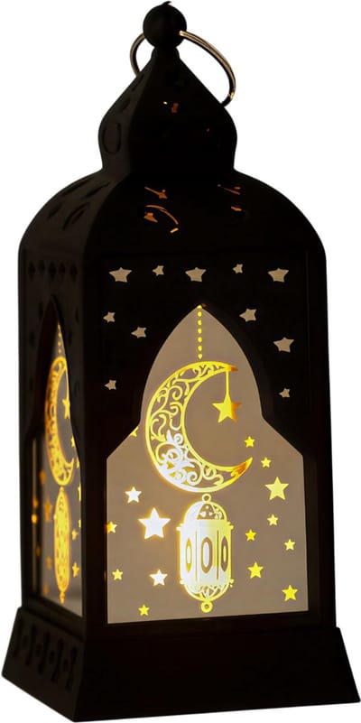 Ramadan Decoratie LED Lantaarn – Eid Mubarak Licht met Ster & Maan, Islamitische Feestverlichting voor Eid al-Fitr, Moslim Feestdagen, Ramadansfeerverlichting en Islamitische Cadeaus-Zwart