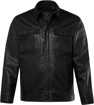 JP 1880 - Heren - Leren jas leer lamsnappa veel zakken - Zwart - Maat 3XL