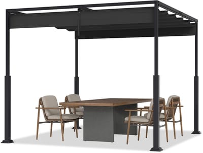 ACXIN Pergola - Metalen Pergola - Waterdicht & Winterbestendig - 3x3 m - Schuifdak & Zonbescherming - Zwart