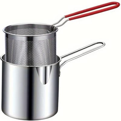 2 pièces/ensemble Friteuse profonde en acier inoxydable avec panier à frire Petite casserole multifonctionnelle Outils de cuisine spécifiques pour frire le poulet et autres