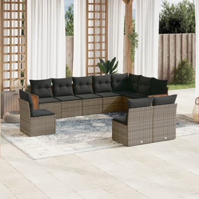 vidaXL - 10-delige - Loungeset - met - kussens - poly - rattan - grijs