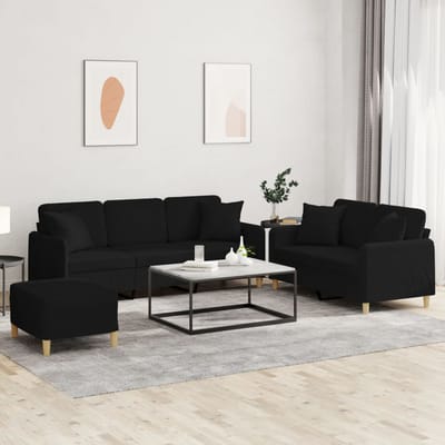 vidaXL - 3-delige - Loungeset - met - kussens - stof - zwart