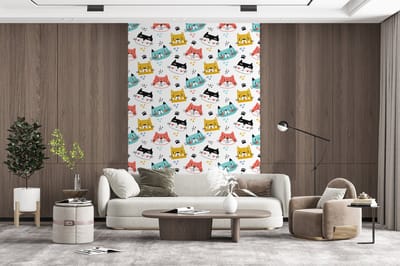 Behang - Fotobehang Jongens - Patronen - Katten - Breedte 200 cm x hoogte 300 cm