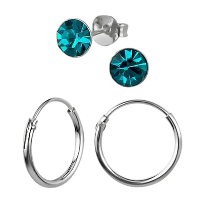 Zilveren oorbellen | Birthstone, Geboortesteen | Set van zilveren oorbellen, geboortekristal en oorringen - December