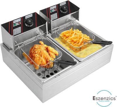 Eszenzics™ Friteuse XXL Pro7 - 12 liter - 2 x 2500W - Dubbele mand - Verlengde handgrepen 20cm - Commercieel of thuisgebruik - Restaurant - Friture - Snackbar - Friet - Frietpan