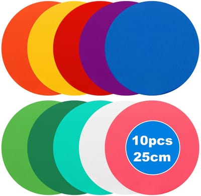 Dailygoods- Markeringsschijven 25 cm - 10 Kleuren - Antislip - Platte Markeringshoedjes - Sporttraining - Lichtgewicht en Flexibel - Markeerschijven
