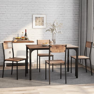DESMIU Eettafelset Met 4 Stoelen - Ruimtebesparend Minimalistisch Design Voor Keuken Balkon En Woonkamer - Bruin - 108x65x75 Cm