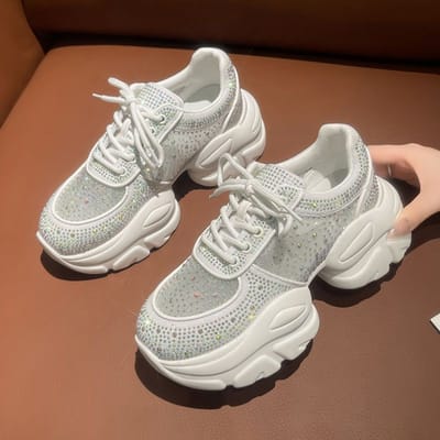 Nouvelles Baskets à Plateforme en Maille Respirante avec Strass Chaussures Blanches Design d'Intérêt Spécial Chaussures pour Femmes 40 brown