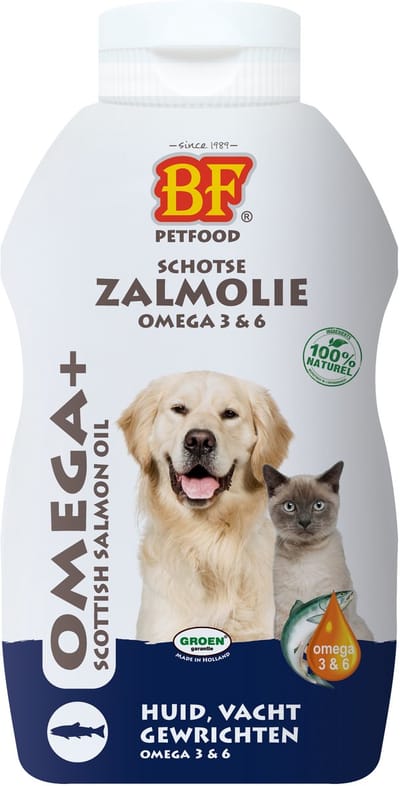 Zalmolie 250ml BF Petfood - Koudgeperst Supplement Omega 3 6 - Huid en Vacht Ondersteuning