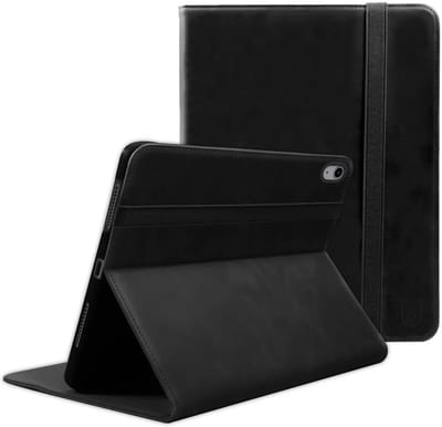 Rosso Deluxe Hoes Geschikt voor Apple iPad Air 10.9 (2020/2022) | Book Case Echt Leer | Sleep/Wake | Standaard | Penhouder | Beschermhoes Zwart