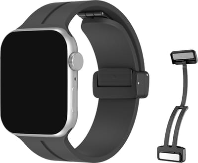Innerlight® Supreme - Zwart - 38mm / 40mm / 41mm - Siliconen bandje geschikt voor Apple Watch met Magneetsluiting - Geschikt als Apple Watch bandje voor Series 1/2/3/4/5/6/7/8/9/10 42mm/11 42mm/SE