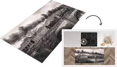Keukenloper - Loper keuken - Zwart-witte afbeelding van een Stoomlocomotief - 120x60 cm - Keukenloper vinyl