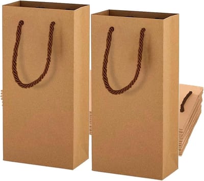 Wijngeschenkzakjes van Kraftpapier - Set van 2 flessen met versterkte handvatten - Pakket van 10 - Ideaal voor Kerstmis, bruiloften, feesten - Duurzaam en stijlvol.