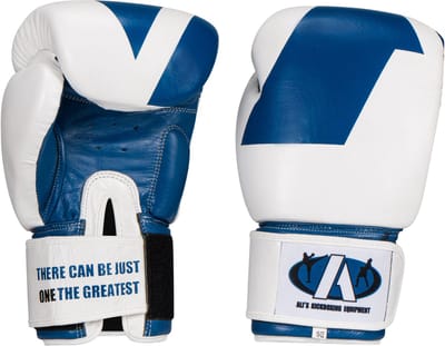 Ali's Fightgear "Legacy" – Bokshandschoenen – 12 Oz - Echt leer - Kickbokshandschoenen 12 oz / 14 oz / 16 oz / 18 oz – Heren & Dames – Kinderen & Kids – Training & Sparren – Blauw / Wit