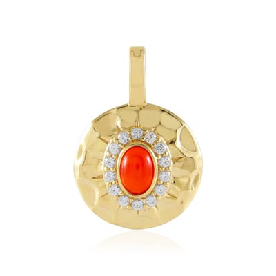 Cavill - 925 Sterling Zilver Verguld Hanger - Rode Ethiopische Opaal 0 29 ct - 14 Cambodjaanse Zirkonia 0 58 ct - Elegant