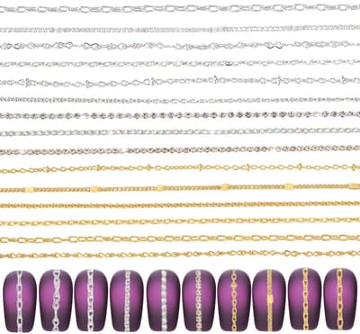 Dailygoods- Nail Kettingen Set 15 Stijlen - Metalen Charms - Strass Kettingen - DIY Accessoires - Delicate Decoratie - Lengte 17,5-21 cm - Nagelsieraden