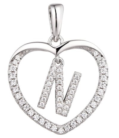 N3 Collecties 925 Hartje zilver Ketting met Hanger -Letter N