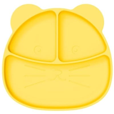Bol à succion divisé pour bébé Lion de dessin animé, assiette d'alimentation en Silicone de qualité alimentaire, assiette pour enfants 1PC jaune