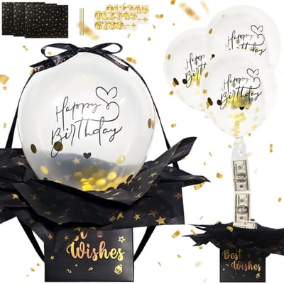 Dailygoods- Verjaardagscadeau met verrassingsbox - Ballondoos - Geldgeschenkdoos - Feestelijke elementen - Cadeaupapier - Digitale stickers - Unieke geschenken - Verrassingsdoos