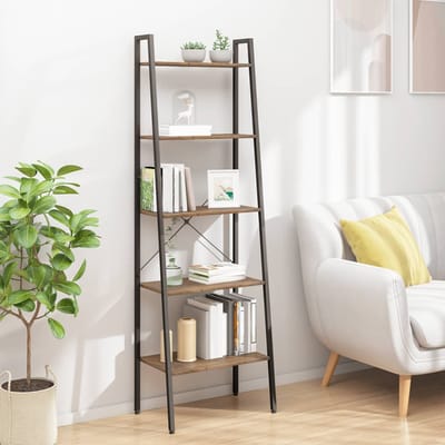 vidaXL - Ladderrek - met - 5 - schappen - 56x35x174 - cm - donkerbruin - en - zwart