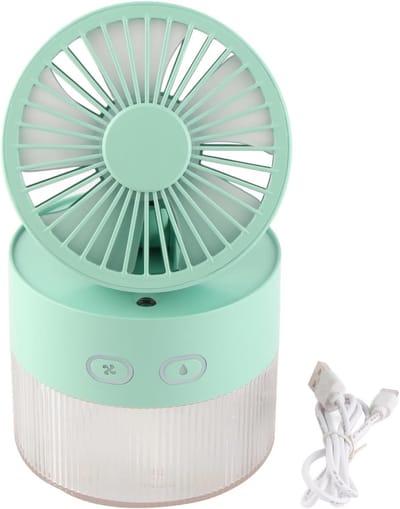 watergekoelde ventilator - Zeer efficiënte draagbare desktop luchtkoeler - USB-verstuiver - Met waterreservoir - Geschikt voor thuis, kantoor en bibliotheek - Gemaakt van kunststof - Multifunctioneel - Lichtgroen