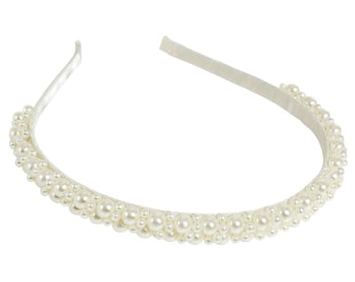Diadeem - kleine en grote pareltjes - wit - 1cm breed - bruidssieraad